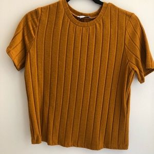 Zara ribbed mustard short sleeve knit top NWOT